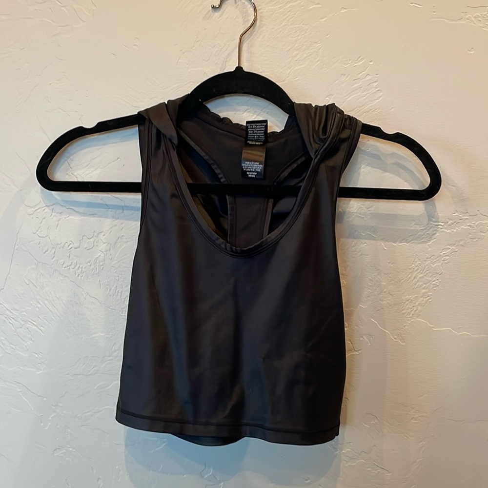 Victoria's Secret Sport, Black Faux Leather Hooded Workout Crop Top, Women's XS